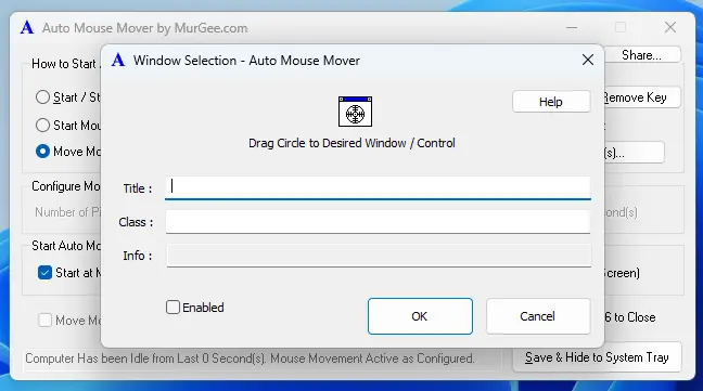 Pause Auto Mouse Mover when Selected Window is Found Running