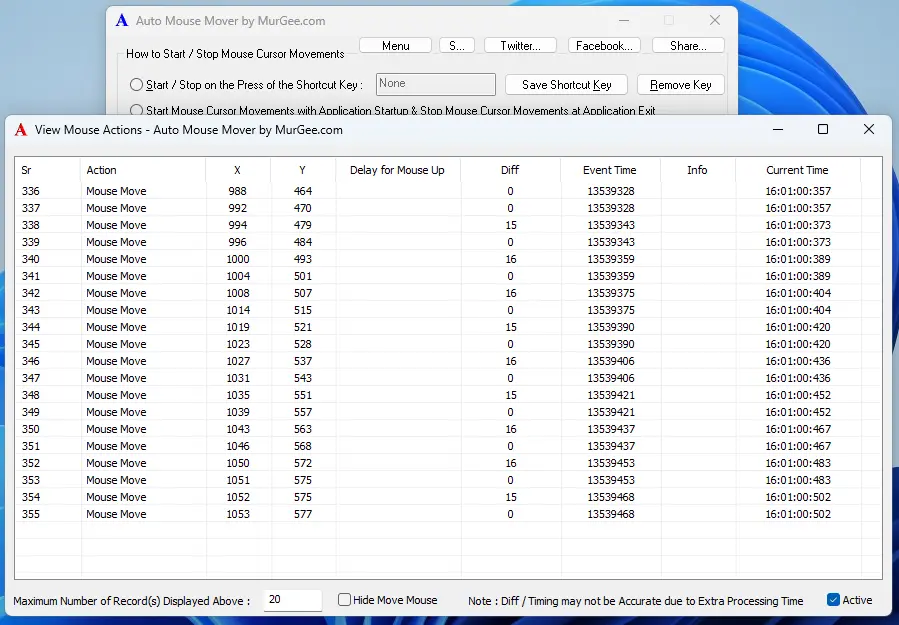 View Human or Automated Mouse Actions in Auto Mouse Mover